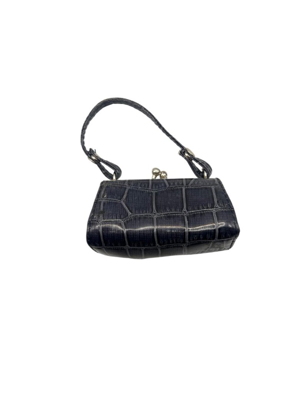 Vintage Blue Faux Crocodile Mini Handbag Silver Kiss Lock Coin Purse 4" Y2K - Picture 3 of 7
